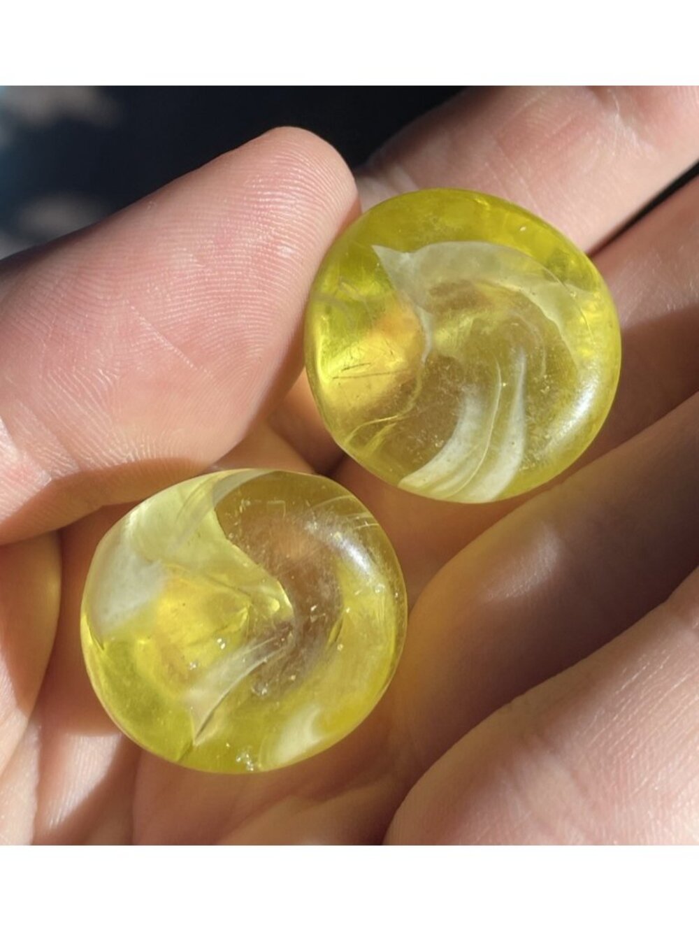 Pair of Vintage URANIUM Art Glass Snippet Vaseline Jelly Gems ECLECTIC UV Chunk